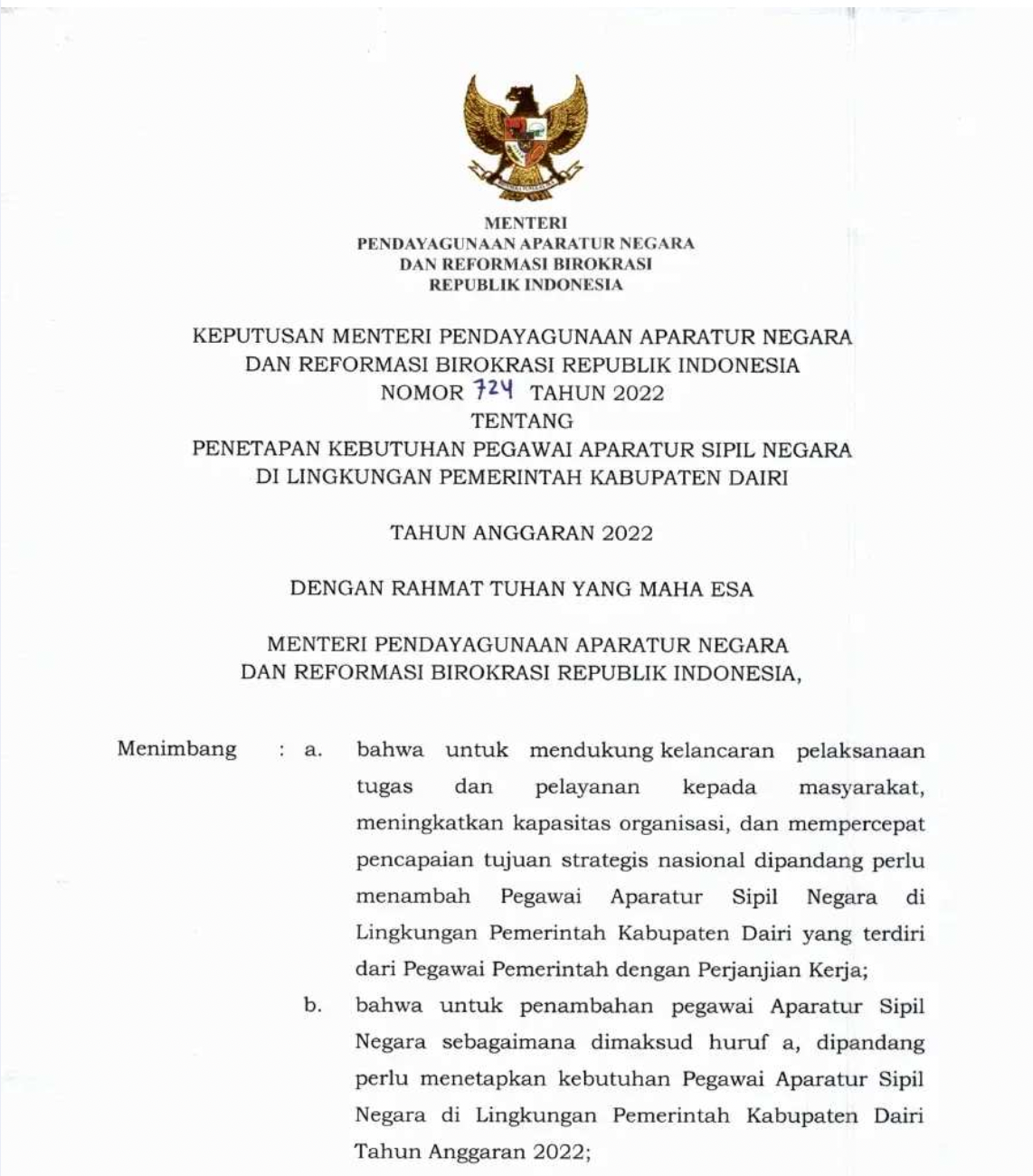 Formasi Resmi PPPK 2022 Kabupaten Dairi
